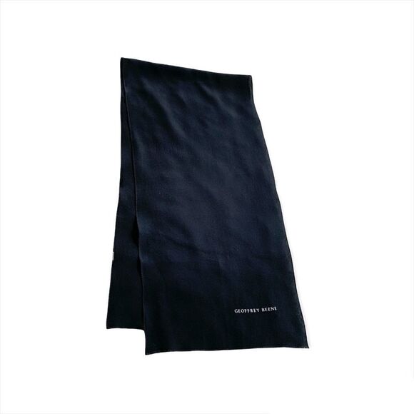 Geoffrey Beene vintage black silk scarf with white logo fringe 11" x 46" mint - Picture 5 of 6